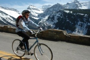 Cyclists can go where cars can't in the Spring on the Going-to-the Sun Hwy.